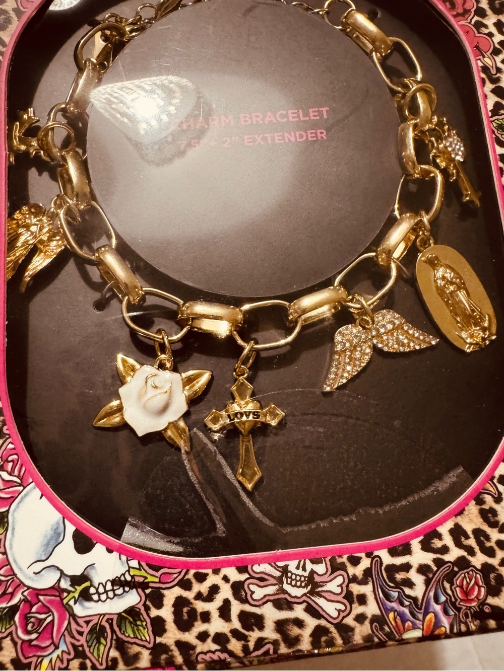 Ed Hardy Gold-Tone Charm Bracelet religious Bnib - Picture 2 of 5